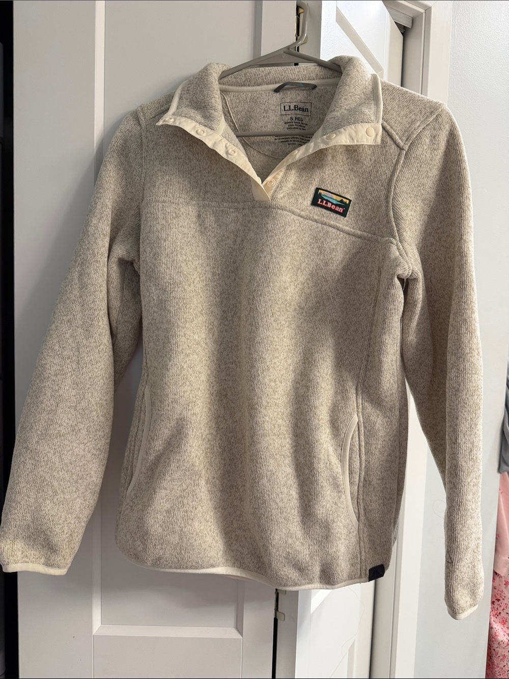 L.L. Bean Cream Flecked Snap-Quarter Fleece Pullover